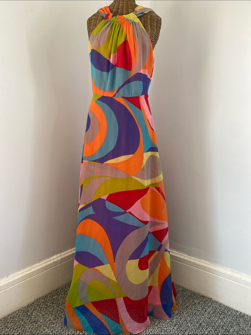 Muse Multicolor Halter Maxi Dress in Orange, Purple, Blue, Pink, Green